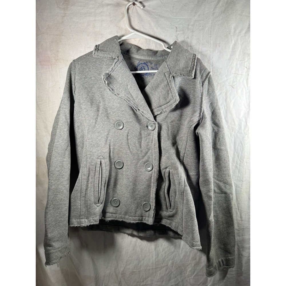 Gap Womens Gray Knit Pea Coat Double Breasted Sweatshirt Jacket Size L Heathered